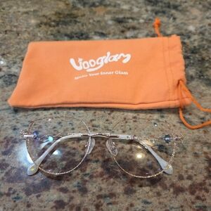 Vooglam Glasses Frames Lenses Glitter Gold/Blue Frameless Trendy Sparkle